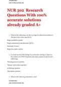 NUR 302  Research Questions With 100&percnt; accurate solutions already graded A&plus; 