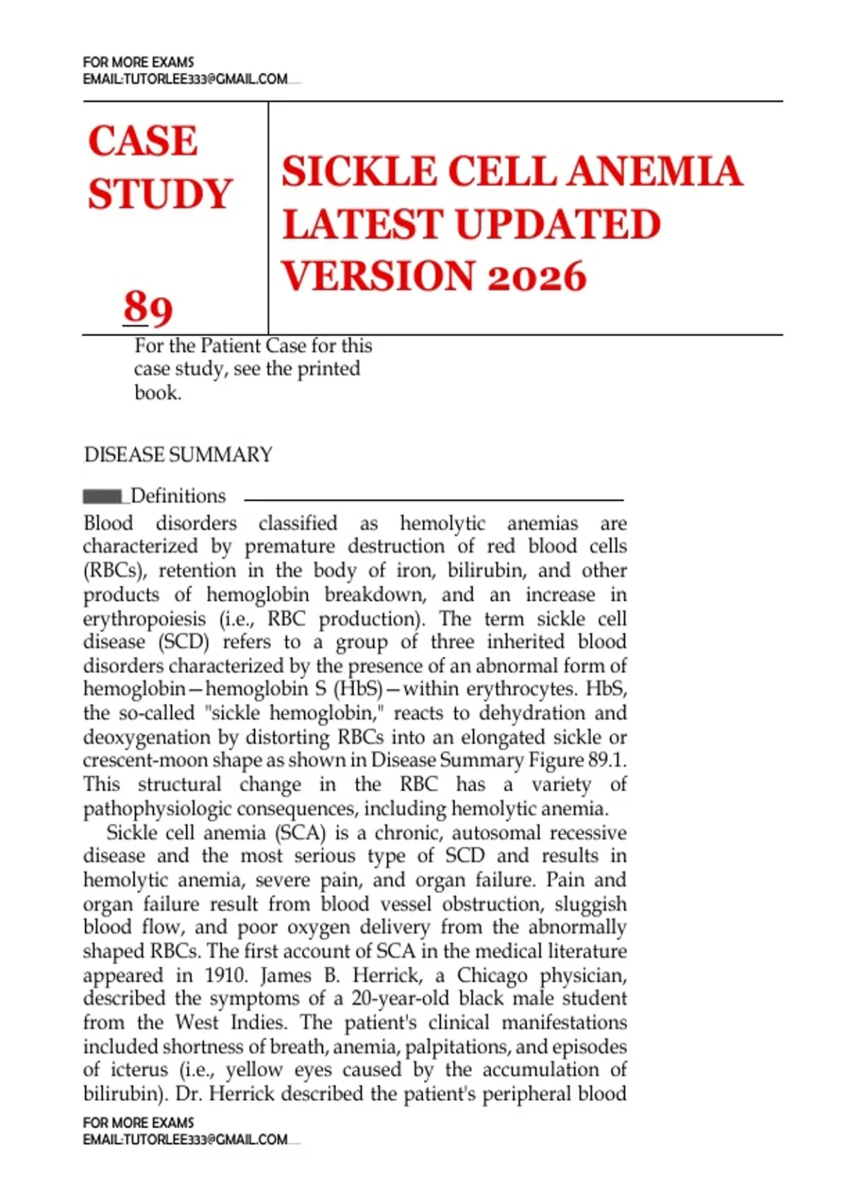 CASE STUDY SICKLE CELL ANEMIA LATEST UPDATED VERSION 2026 - SICKLE CELL ...