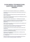 CLEAN NEEDLE TECHNIQUE EXAM QUESTIONS AND ANSWERS 2026&sol;2027