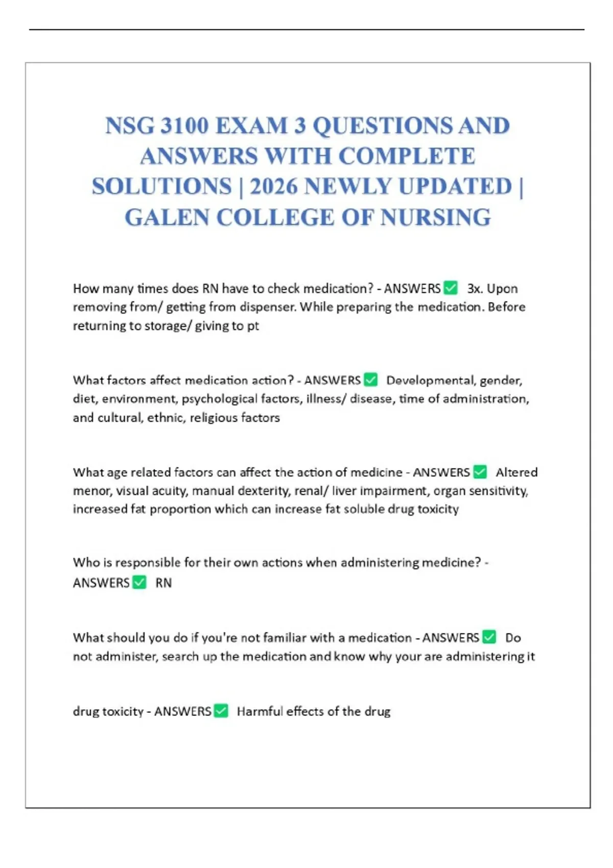 NSG 3100 EXAM 3 QUESTIONS AND ANSWERS WITH COMPLETE SOLUTIONS | 2026 ...