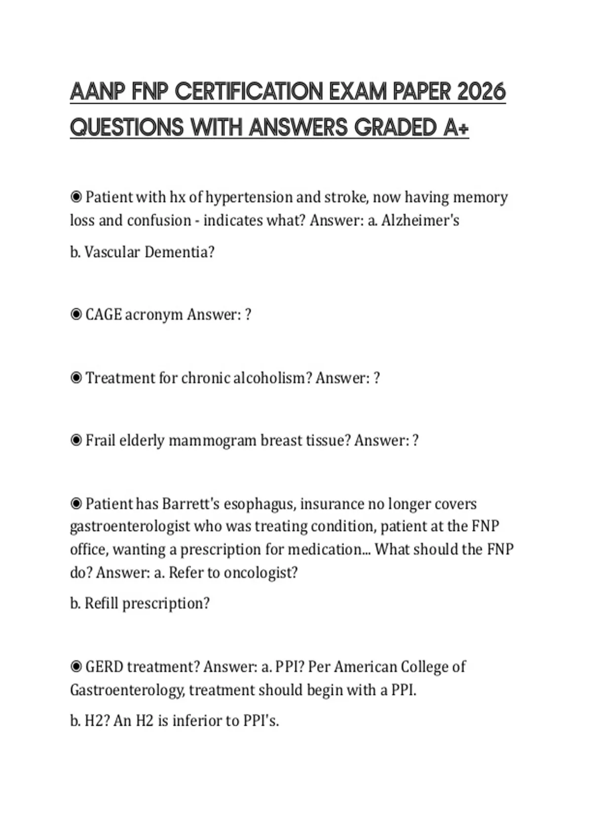 AANP FNP CERTIFICATION EXAM PAPER 2026 QUESTIONS WITH ANSWERS GRADED A+ ...