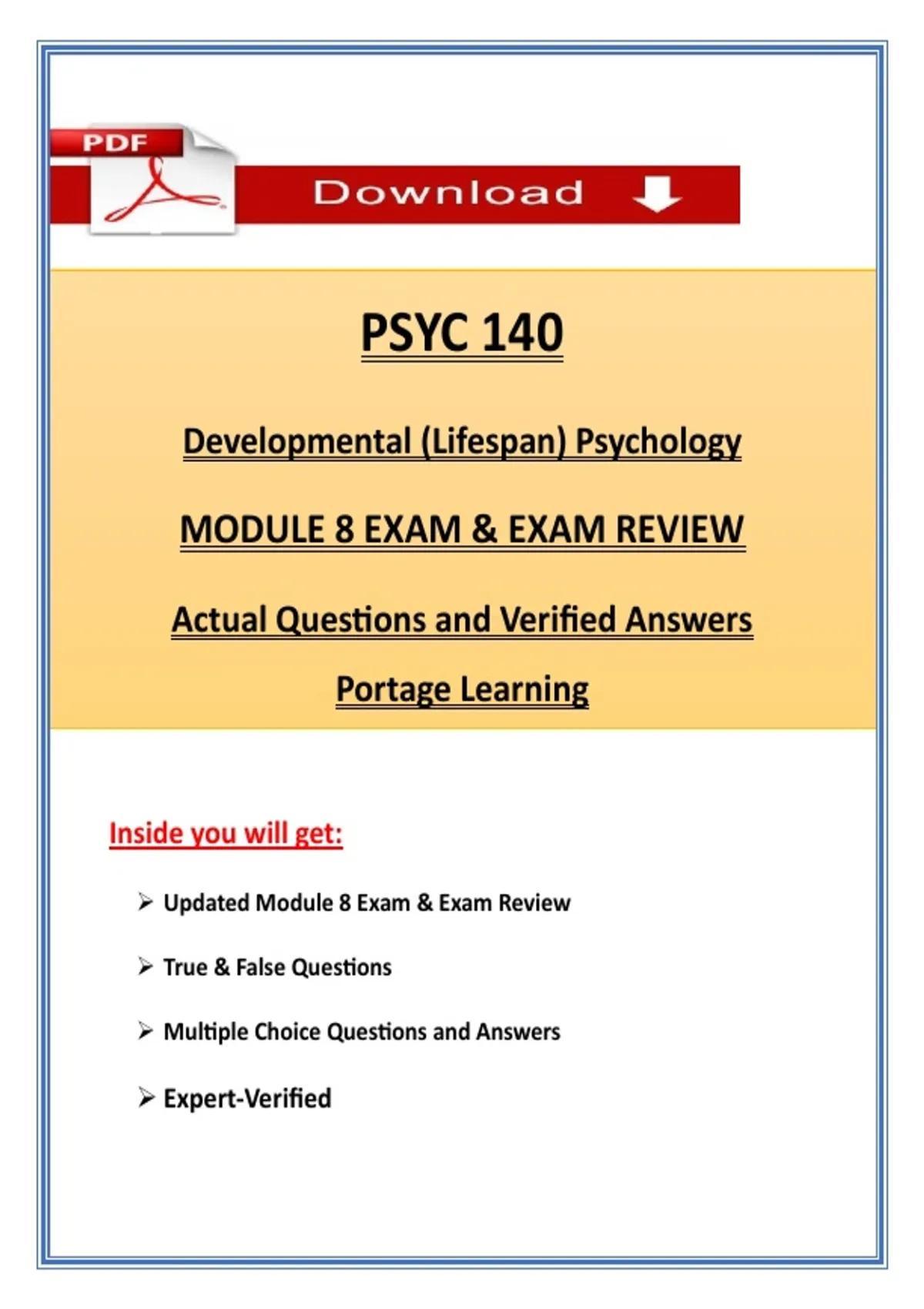 PSYC 140 Module 8 Lockdown Exam & Review | Portage Learning | 2026 ...