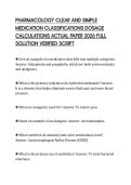 PHARMACOLOGY CLEAR AND SIMPLE MEDICATION CLASSIFICATIONS DOSAGE CALCULATIONS ACTUAL PAPER 2026 FULL SOLUTION VERIFIED SCRIPT