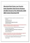 Maryland Real Estate Law Practice  Exam Questions And Correct Answers  &lpar;Verified Answers&rpar; Plus Rationales 2026  Q&A Instant Download Pdf 