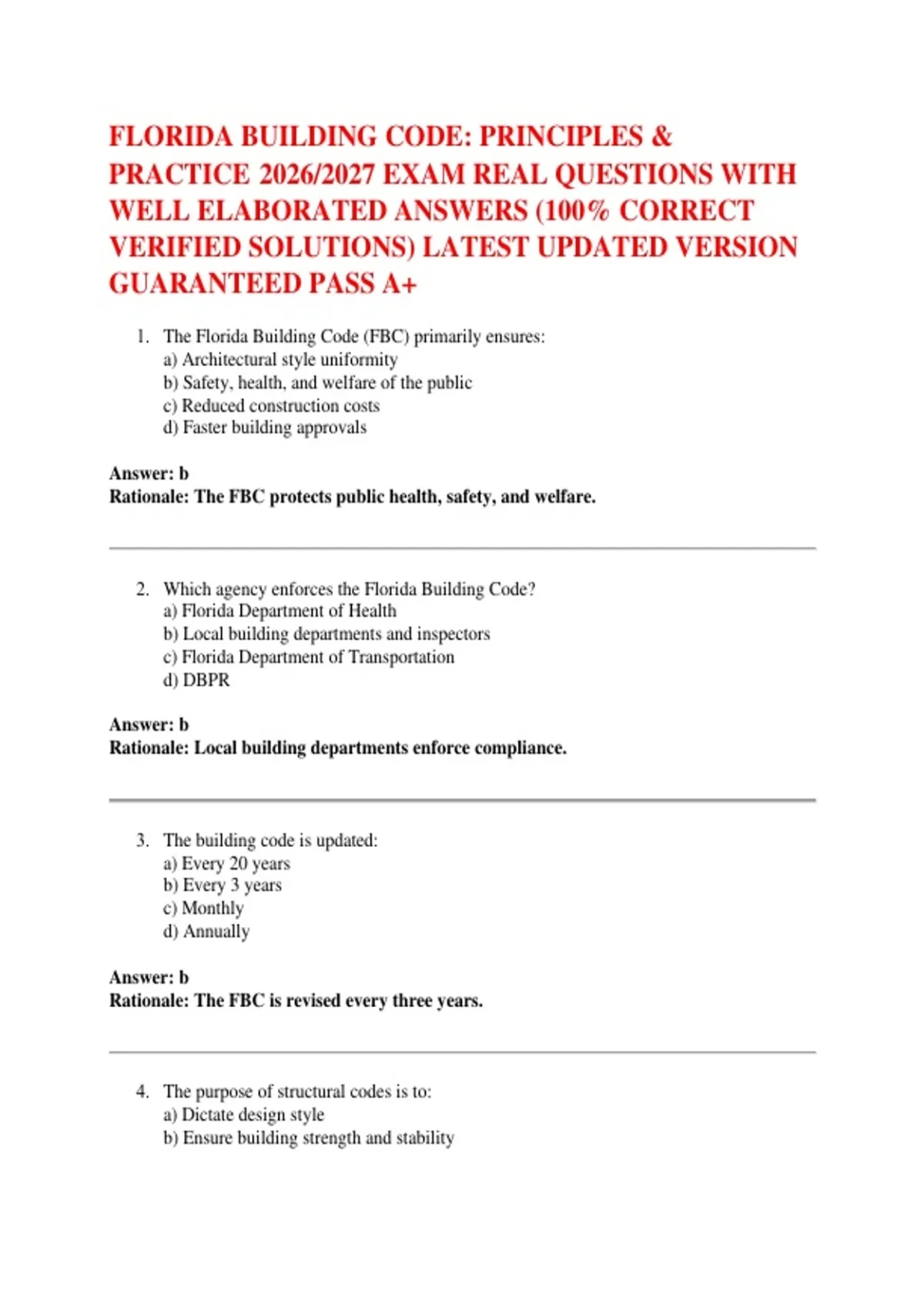 FLORIDA BUILDING CODE: PRINCIPLES & PRACTICE 2026/2027 EXAM REAL ...