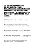 ORGANIZATIONAL BEHAVIOUR CONCEPTS CONTROVERSIES APPLICATIONS 9TH CANADIAN EDITION NANCY LANGTON STEPHEN ROBBINS TIMOTHY JUDGE TEST BANK FINAL STUDY GUIDE 2026 SOLVED QUESTIONS FULLY CORRECT