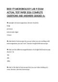 BIOD 171 MICROBIOLOGY LAB 9 EXAM ACTUAL TEST PAPER 2026 COMPLETE QUESTIONS AND ANSWERS GRADED A&plus;