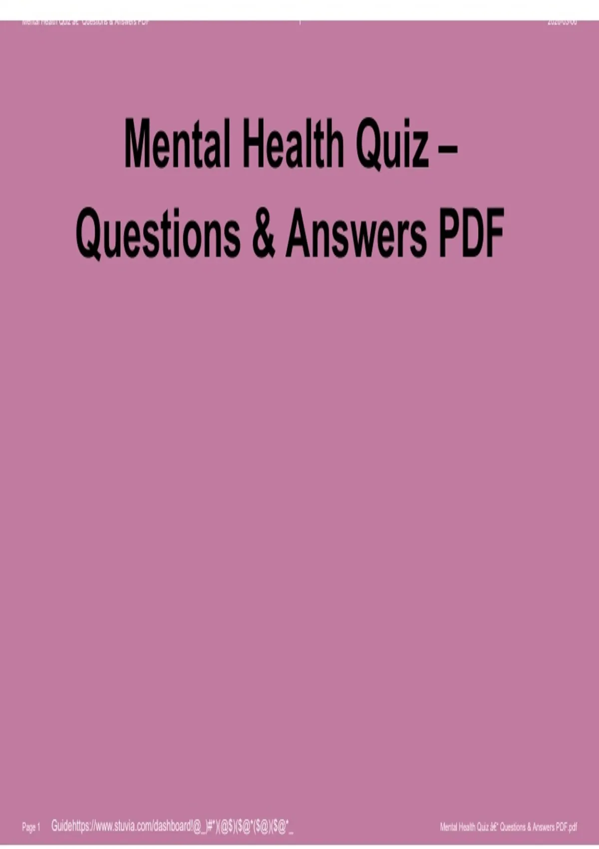 Mental Health Quiz Questions and Answers PDF Complete Study Guide 2025/ ...
