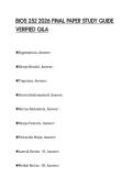 BIOS 252 2026 FINAL PAPER STUDY GUIDE VERIFIED Q&A