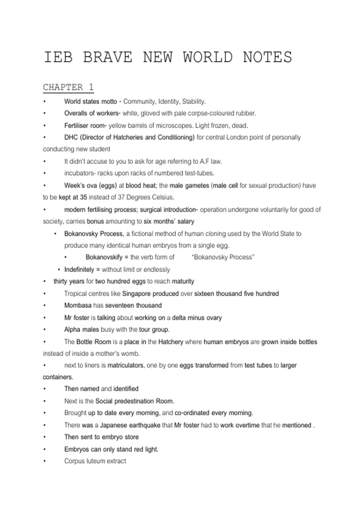 Summary IEB English Home Language Brave New World Notes - English Home ...