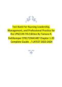 TEST BANK &ndash; Nursing Leadership&comma; Management&comma; and Professional Practice for the LPN&sol;LVN 7th Edition &lpar;Dahlkemper&rpar; &vert; Chapters 1&ndash;20 Complete Guide