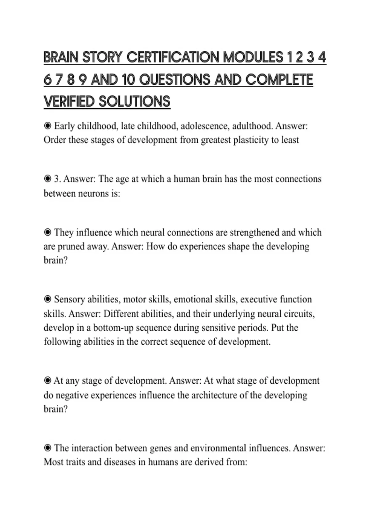 BRAIN STORY CERTIFICATION MODULES 1 2 3 4 6 7 8 9 AND 10 QUESTIONS AND ...