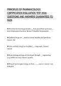 PRINCIPLES OF PHARMACOLOGY CERTIFICATION EVALUATION TEST 2026 QUESTIONS AND ANSWERS GUARANTEED TO PASS
