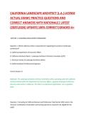 CALIFORNIA LANDSCAPE ARCHITECT &lpar;L&period;A&period;&rpar; LICENSE  ACTUAL EXAM&vert; PRACTICE QUESTIONS AND  CORRECT ANSWERS WITH RATIONALE&vert; LATEST  &lpar;20252026&rpar; UPDATE&vert;100&percnt; CORRECT&vert;GRADED A&plus;