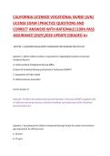 CALIFORNIA LICENSED VOCATIONAL NURSE &lpar;LVN&rpar;  LICENSE EXAM &vert;PRACTICE QUESTIONS AND  CORRECT ANSWERS WITH RATIONALE&vert;100&percnt; PASS  ASSURANCE&vert;20252026 UPDATE&vert;GRADED A&plus;