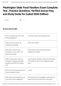 Washington State Food Handlers Exam Complete Test &comma; Practice Questions&comma; Verified Answer Key&comma; and Study Guide for &lpar;Latest 2026 Edition&rpar;