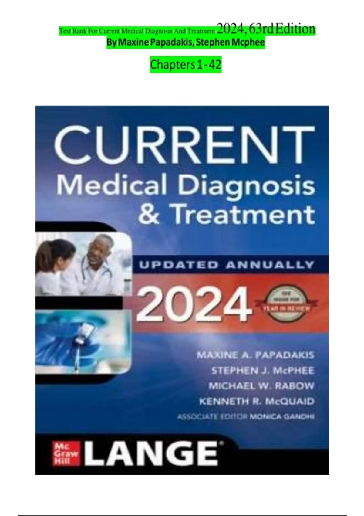 Michael Rabow Test Bank for Current Medical Diagnosis and Treatment , 62nd Edition ...