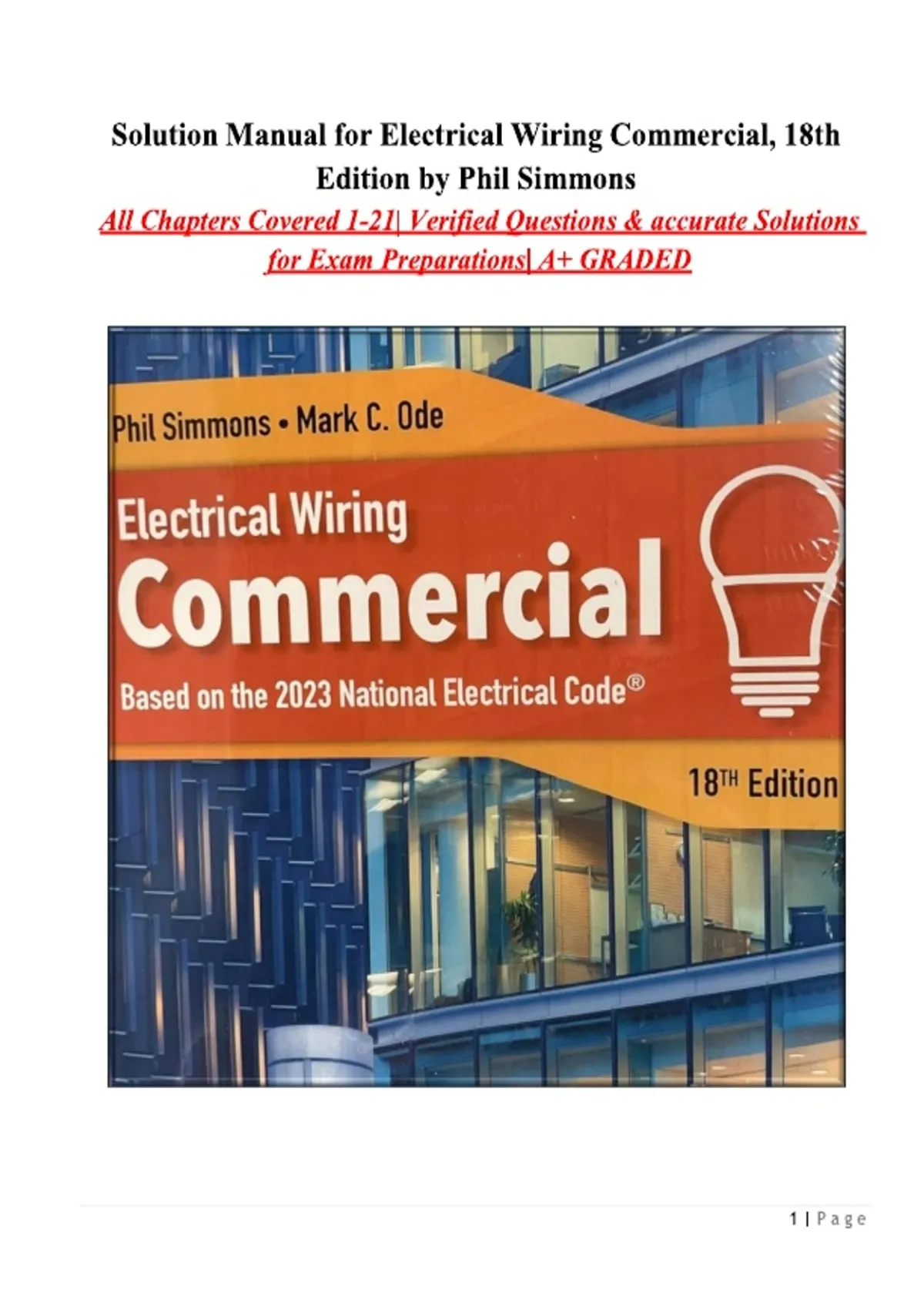 Solution Manual for Electrical Wiring Commercial, 18th Edition by Phil ...