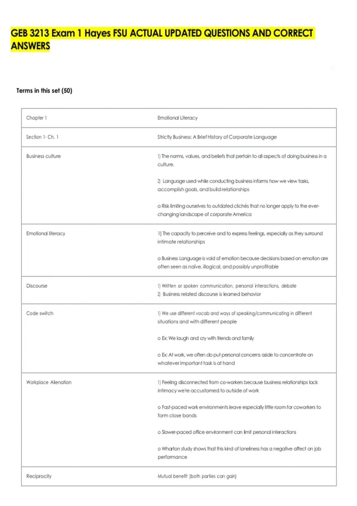 GEB 3213 Exam 1 Hayes FSU ACTUAL UPDATED QUESTIONS AND CORRECT ANSWERS ...