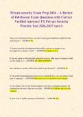 Private security Exam Prep 2026 &ndash; A Review  of 160 Recent Exam Questions with Correct  Verified Answers&sol; TX Private Security  Practice Test 2026-2027 &lpar;new&excl;&rpar; 