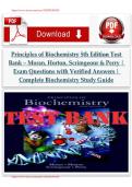 Principles of Biochemistry 5th Edition Test Bank &ndash; Moran&comma; Horton&comma; Scrimgeour & Perry &vert; Exam Questions with Verified Answers &vert; Complete Biochemistry Study Guide