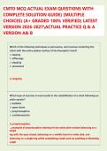  CMTO MCQ ACTUAL EXAM QUESTIONS WITH  COMPLETE SOLUTION GUIDE&rpar; &lpar;MULTIPLE  CHOICES&rpar; &lpar;A&plus; GRADED 100&percnt; VERIFIED&rpar; LATEST  VERSION 2026-2027ACTUAL PRACTICE Q & A  VERSION A& B 