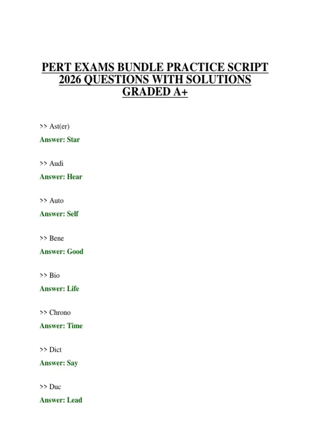PERT EXAMS BUNDLE PRACTICE SCRIPT 2026 QUESTIONS WITH SOLUTIONS GRADED ...