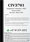 CIV3701 Assignment 1 &lpar;COMPLETE ANSWERS&rpar; Semester 1 2026 - DUE March 2026