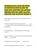 PHARMACOLOGY CLEAR AND SIMPLE 5TH EDITION WATKINS BLADES TEST BANK WITH QUESTIONS AND ANSWERS CERTIFICATION TEST SCRIPT 2026 FULL QUESTIONS AND SOLUTIONS GRADED A&plus;