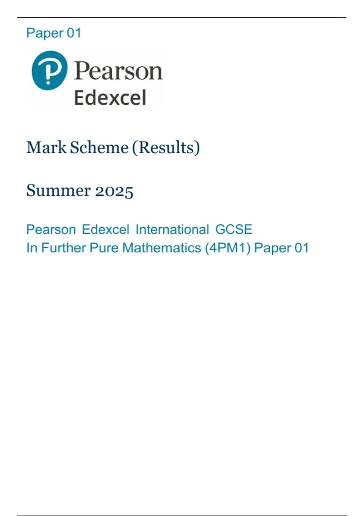 IGCSE Further Pure Mathematics Mark Scheme Paper 1 (June 2025) – GCSE ...