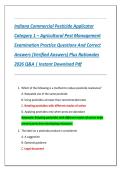 Indiana Commercial Pesticide Applicator  Category 1 &ndash; Agricultural Pest Management  Examination Practice Questions And Correct  Answers &lpar;Verified Answers&rpar; Plus Rationales  2026 Q&A &vert; Instant Download Pdf 