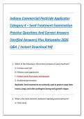Indiana Commercial Pesticide Applicator  Category 4 &ndash; Seed Treatment Examination  Practice Questions And Correct Answers  &lpar;Verified Answers&rpar; Plus Rationales 2026  Q&A &vert; Instant Download Pdf 
