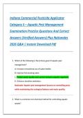 Indiana Commercial Pesticide Applicator  Category 5 &ndash; Aquatic Pest Management  Examination Practice Questions And Correct  Answers &lpar;Verified Answers&rpar; Plus Rationales  2026 Q&A &vert; Instant Download Pdf 