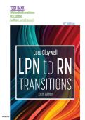 TEST BANK FOR LPN to RN Transitions 6th Edition by Lora Claywell ISBN&colon;978-0443105241 COMPLETE GUIDE ALLCHAPTERS COVERED WITH RATIONALES 100&percnt; PASS GURANTEED&period;LATEST EDITION&period;