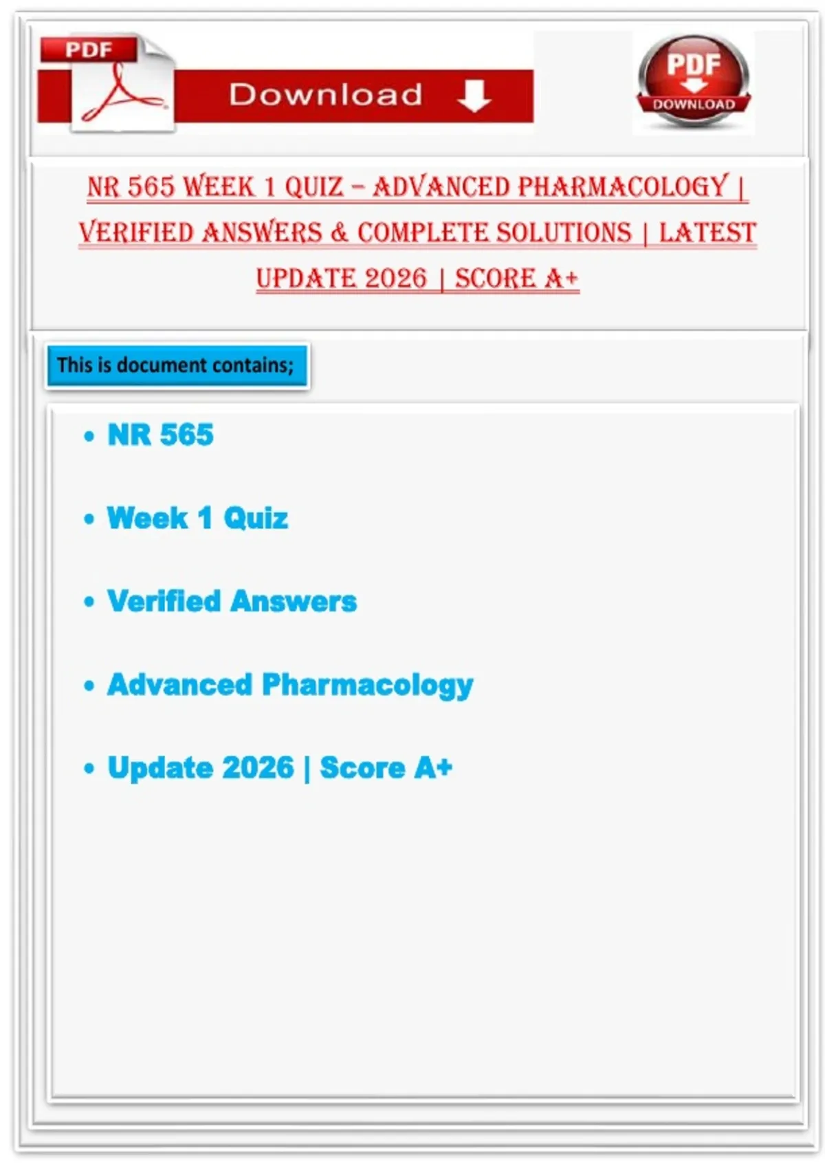 NR 565 Week 1 Quiz – Advanced Pharmacology | Verified Answers ...