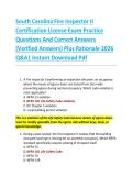 South Carolina Fire Inspector II  Certification License Exam Practice  Questions And Correct Answers  &lpar;Verified Answers&rpar; Plus Rationale 2026  Q&A&vert; Instant Download Pdf 