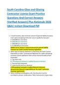 South Carolina Glass and Glazing  Contractor License Exam Practice  Questions And Correct Answers  &lpar;Verified Answers&rpar; Plus Rationale 2026  Q&A&vert; Instant Download Pdf  