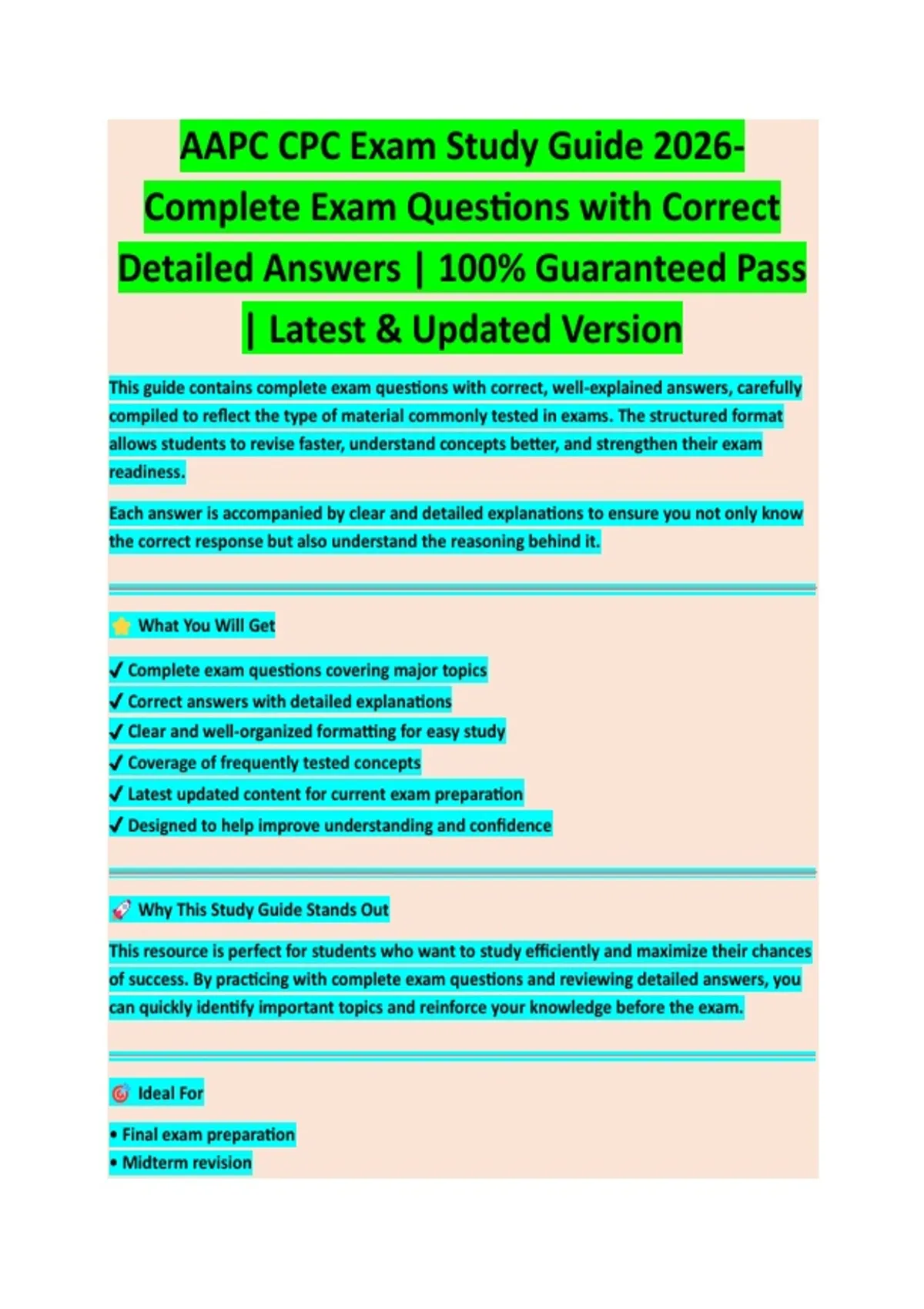 AAPC CPC Exam Study Guide 2026 – Latest Version Exam Review with ...
