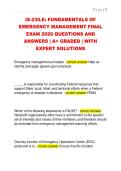 IS-230&period;E&colon; FUNDAMENTALS OF  EMERGENCY MANAGEMENT FINAL  EXAM 2026 QUESTIONS AND  ANSWERS &vert; A&plus; GRADED &vert; WITH  EXPERT SOLUTIONS