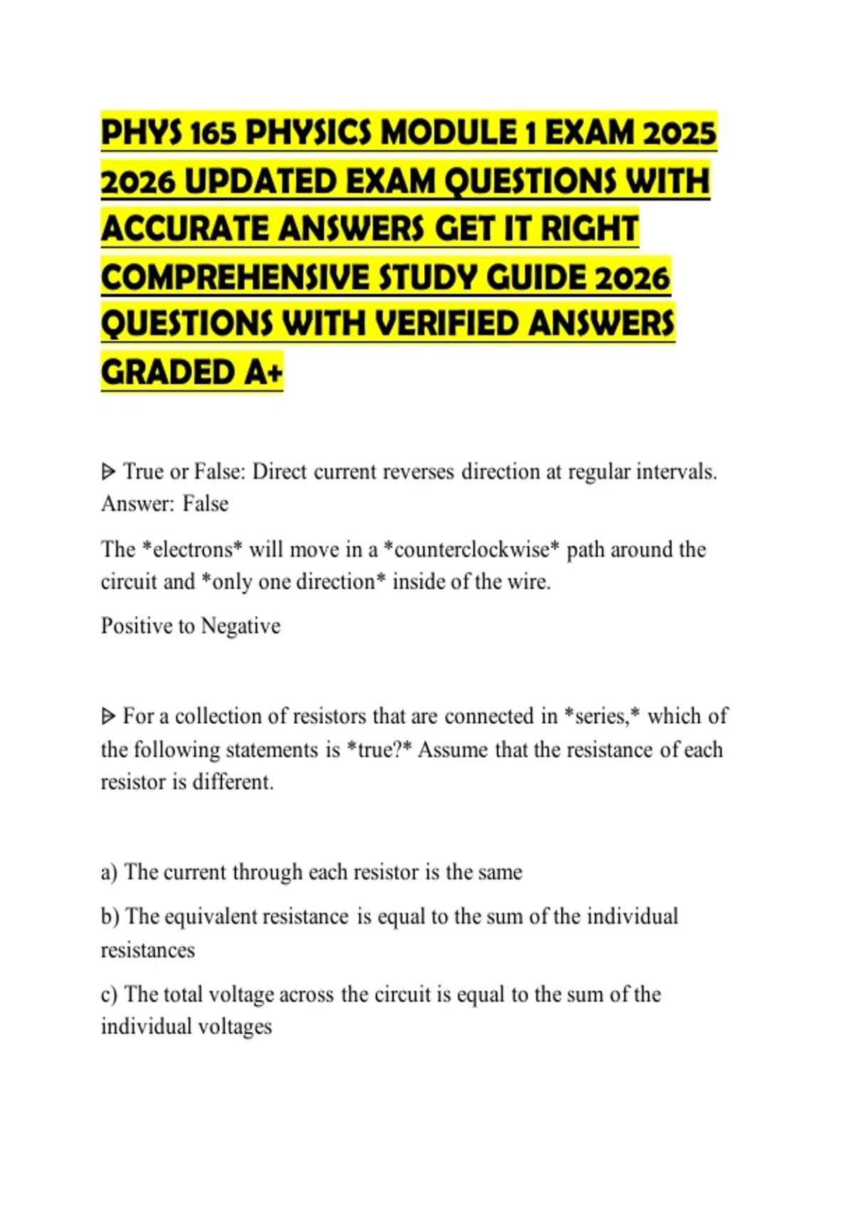 PHYS 165 PHYSICS MODULE 1 EXAM UPDATED EXAM QUESTIONS WITH ACCURATE ...