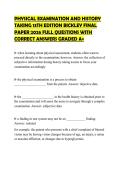 PHYSICAL EXAMINATION AND HISTORY TAKING 13TH EDITION BICKLEY FINAL PAPER 2026 FULL QUESTIONS WITH CORRECT ANSWERS GRADED A&plus;