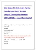 Ohio Master Tile Setter Exam Practice Questions And Correct Answers &lpar;Verified Answers&rpar; Plus Rationales 2025&vert;2026 Q&A &vert; Instant Download Pdf