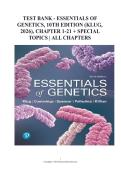 Test Bank - Essentials of Genetics&comma; 10th Edition &lpar;Klug&comma; 2026&rpar;&comma; Chapter 1-21 &plus; Special Topics &vert; All Chapters