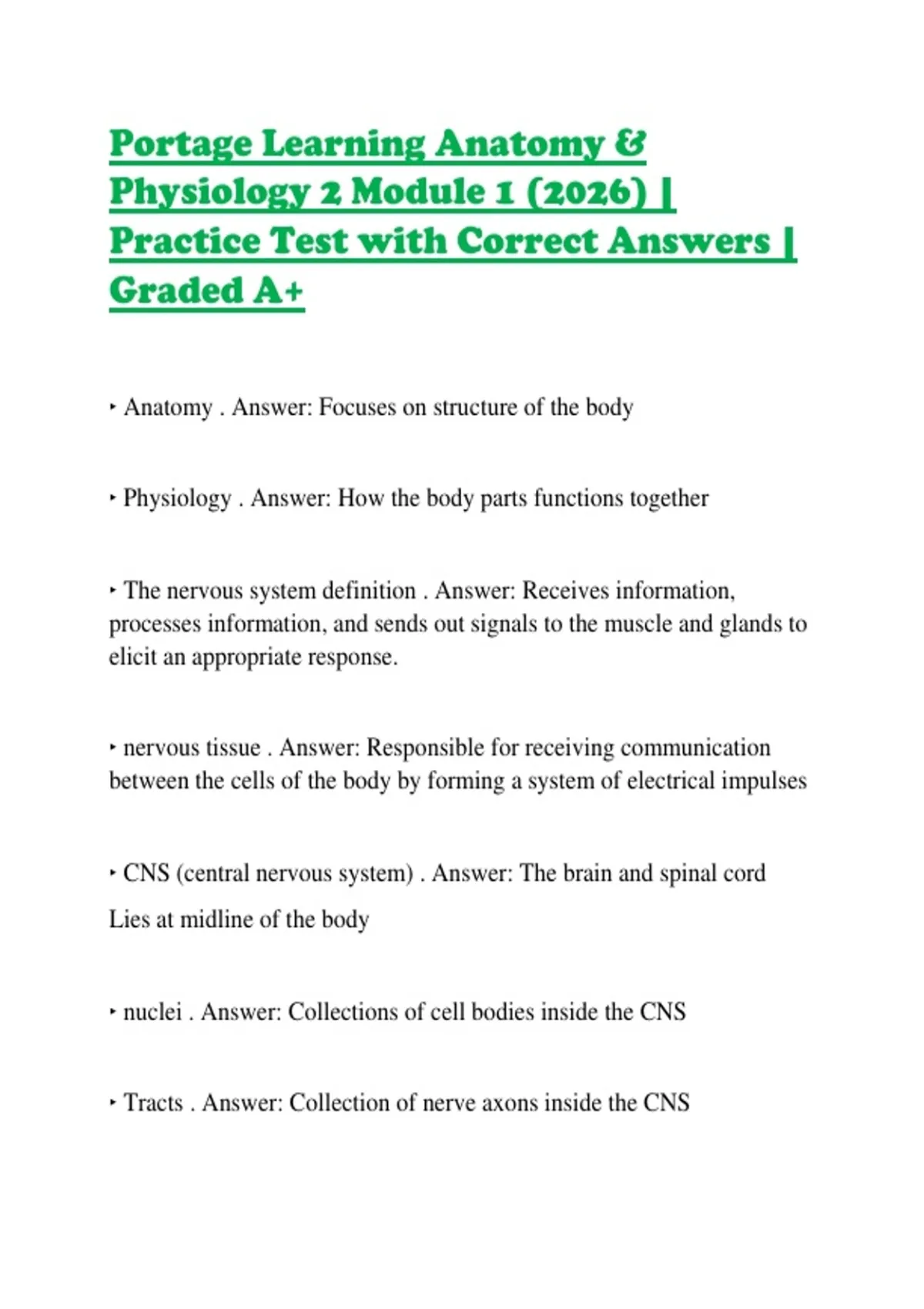 Portage Learning Anatomy & Physiology 2 Module 1 (2026) | Practice Test ...