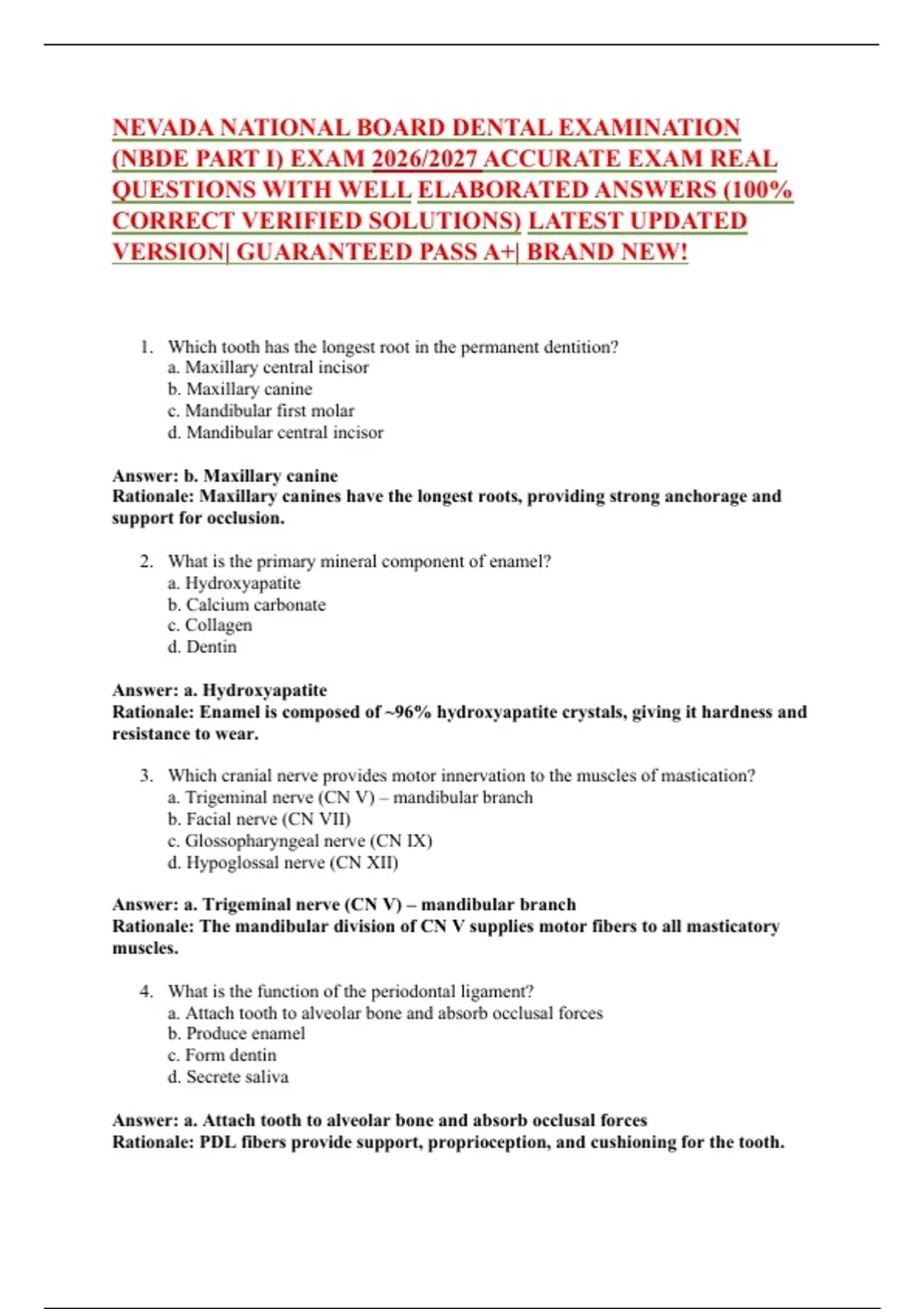 NEVADA NATIONAL BOARD DENTAL EXAMINATION (NBDE PART I) EXAM 2026/2027 ...