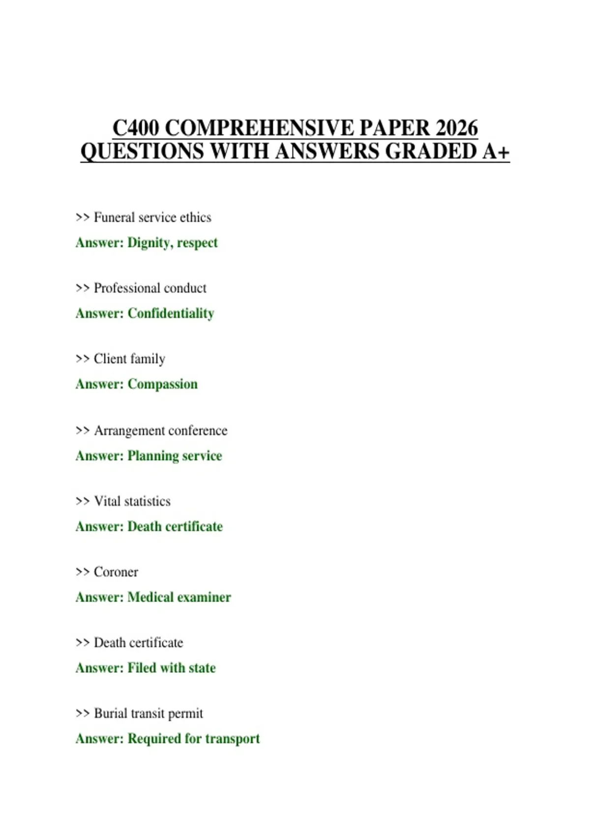 C400 COMPREHENSIVE PAPER 2026 QUESTIONS WITH ANSWERS GRADED A+C400 ...