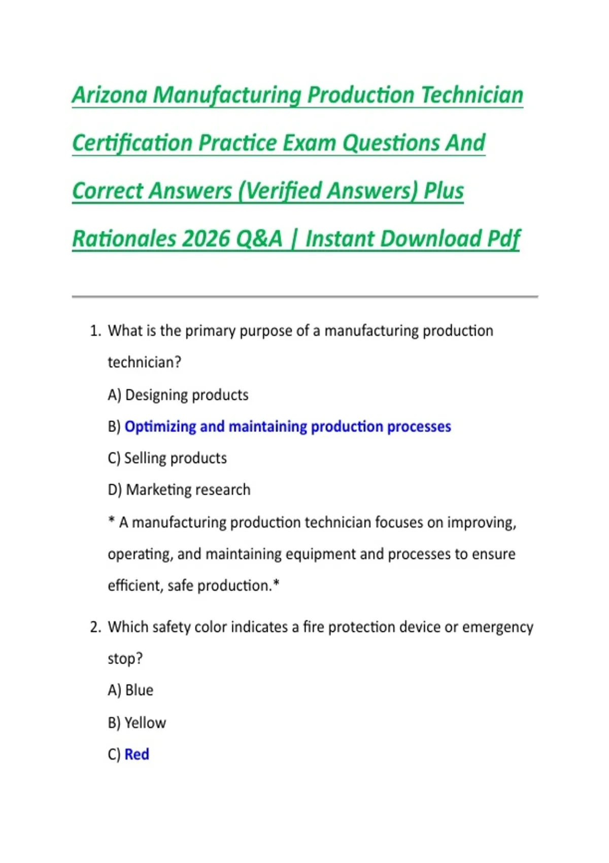 Simple Manufacturing Test Question Arizona Manufacturing Production Technician Certification Practice Exam ...