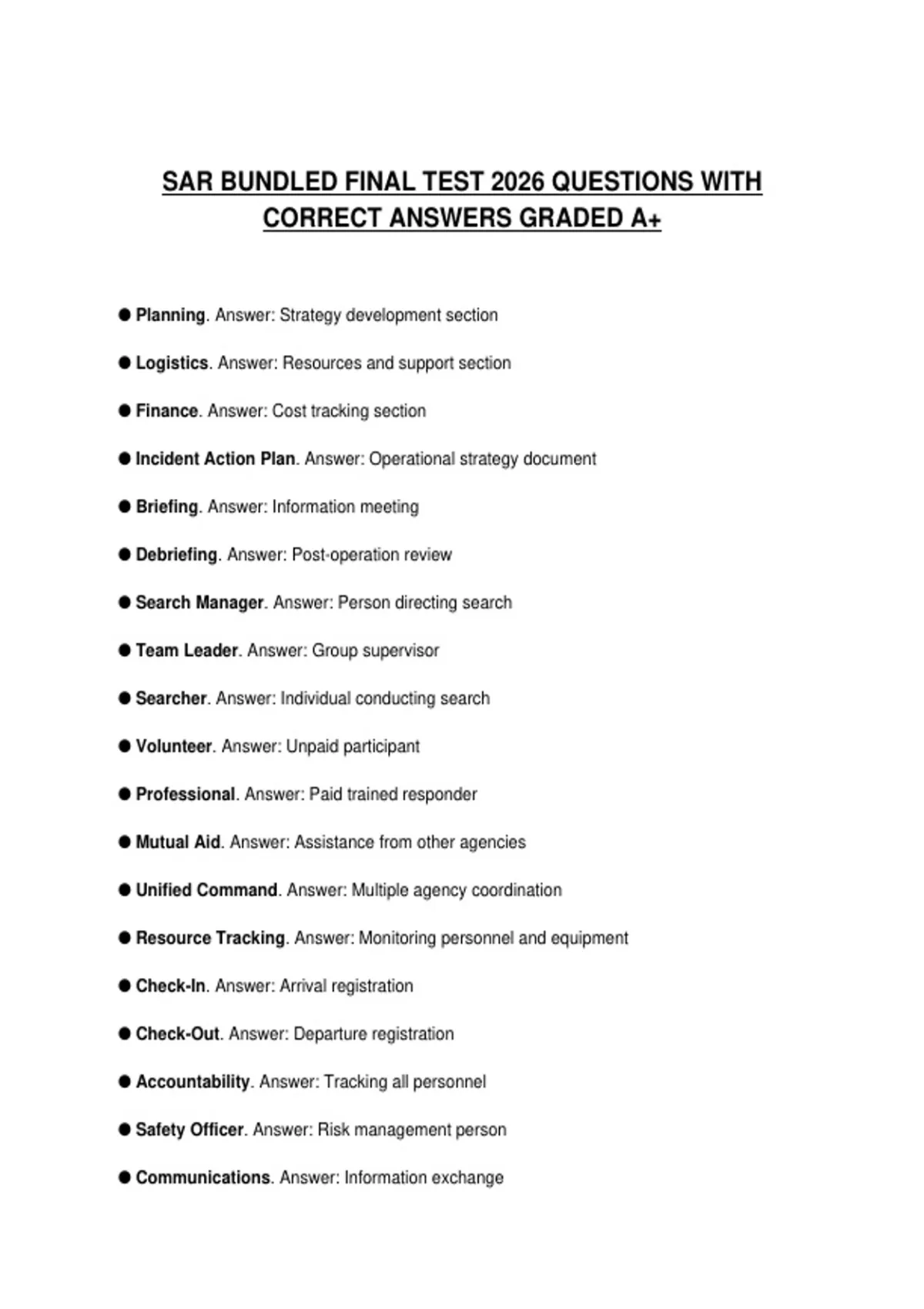 SAR BUNDLED FINAL TEST 2026 QUESTIONS WITH CORRECT ANSWERS GRADED A+ ...
