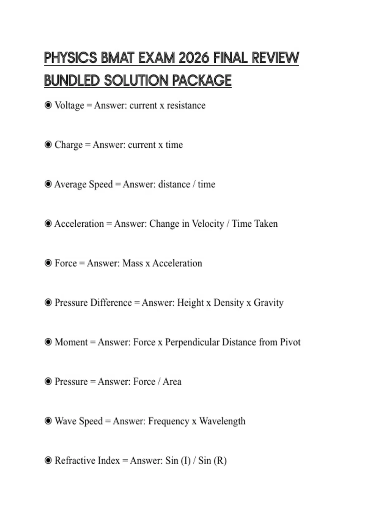 PHYSICS BMAT EXAM 2026 FINAL REVIEW BUNDLED SOLUTION PACKAGE - PHYSICS ...