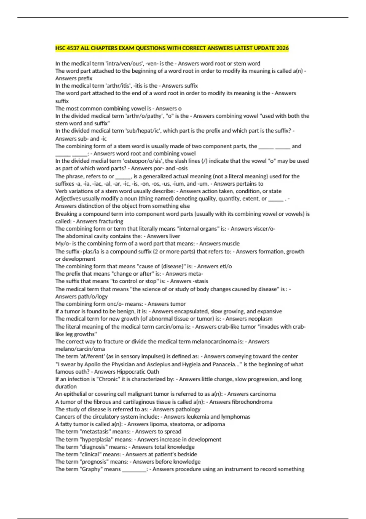 All Chapters HSC 4537 ALL CHAPTERS EXAM QUESTIONS WITH CORRECT ANSWERS LATEST UPDATE ...